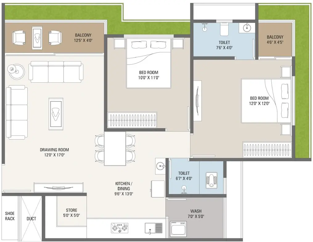 2 BHK Unit Plan