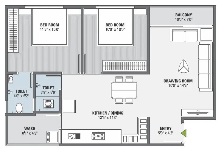 2 BHK Unit Plan Block C D E H I