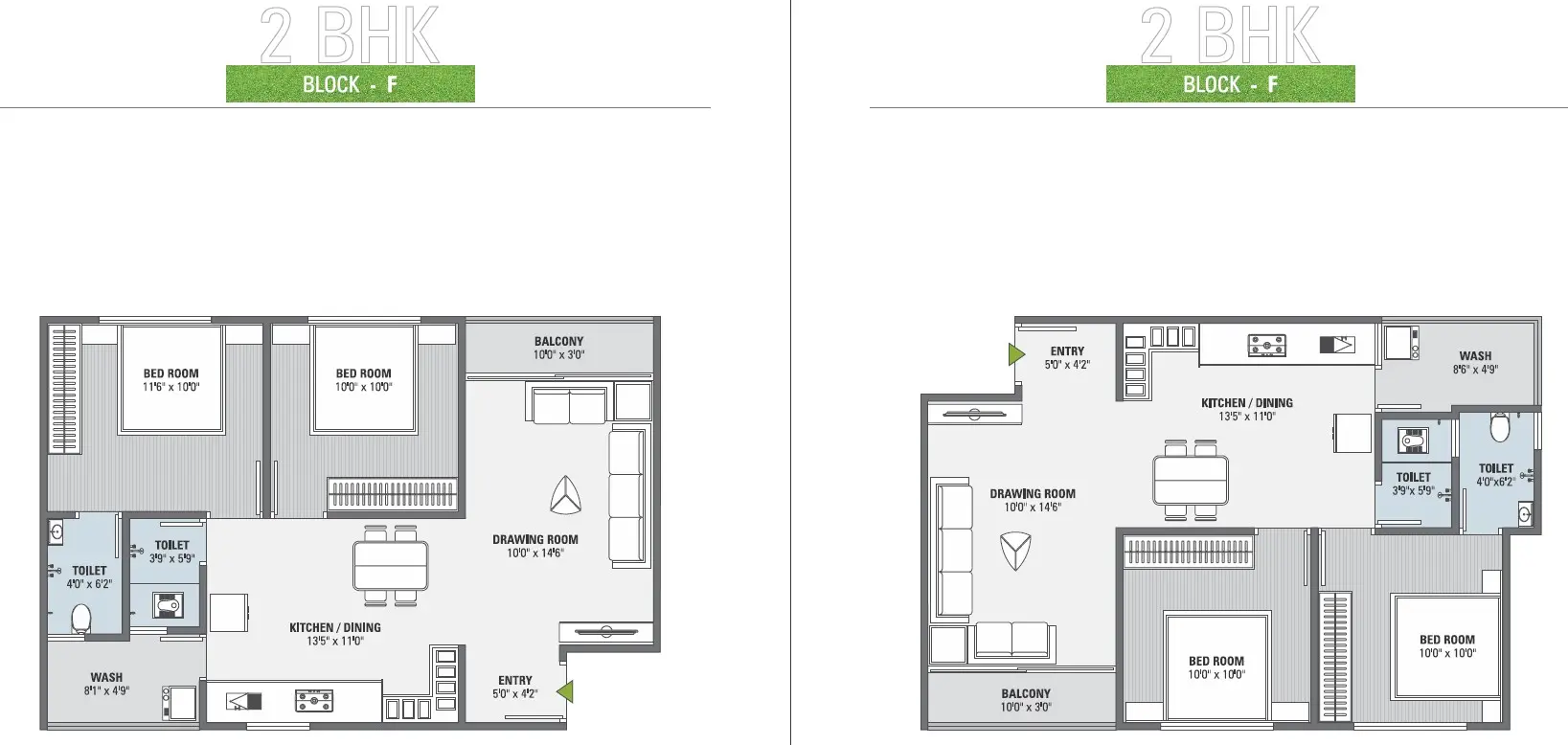 2 BHK Unit Plan Block F