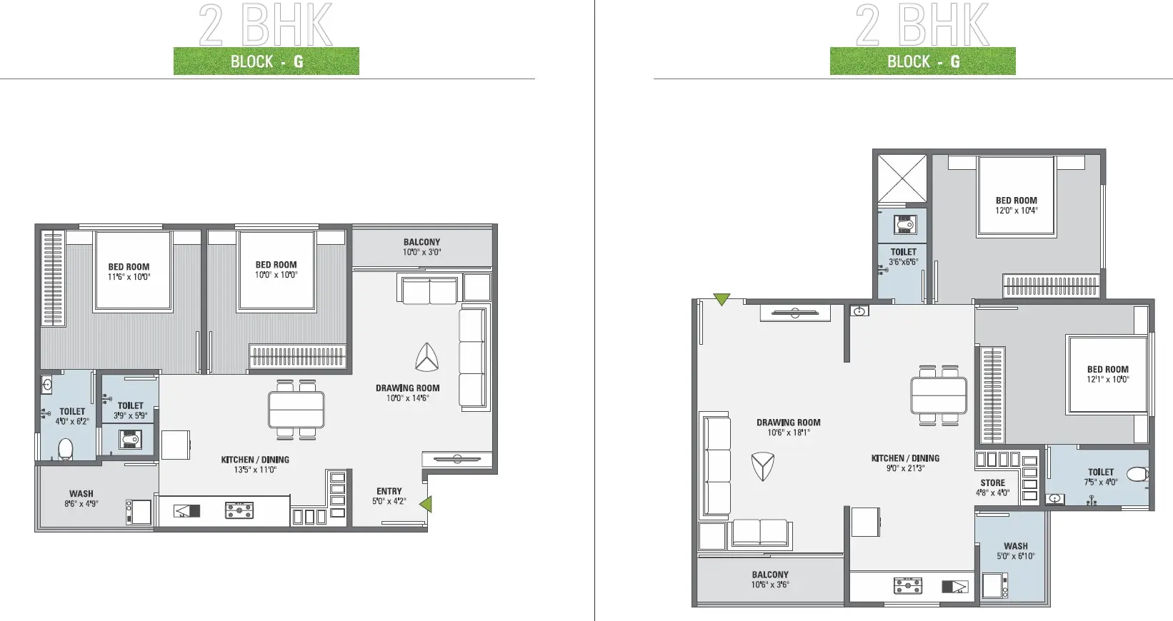 2 BHK Unit Plan Block G