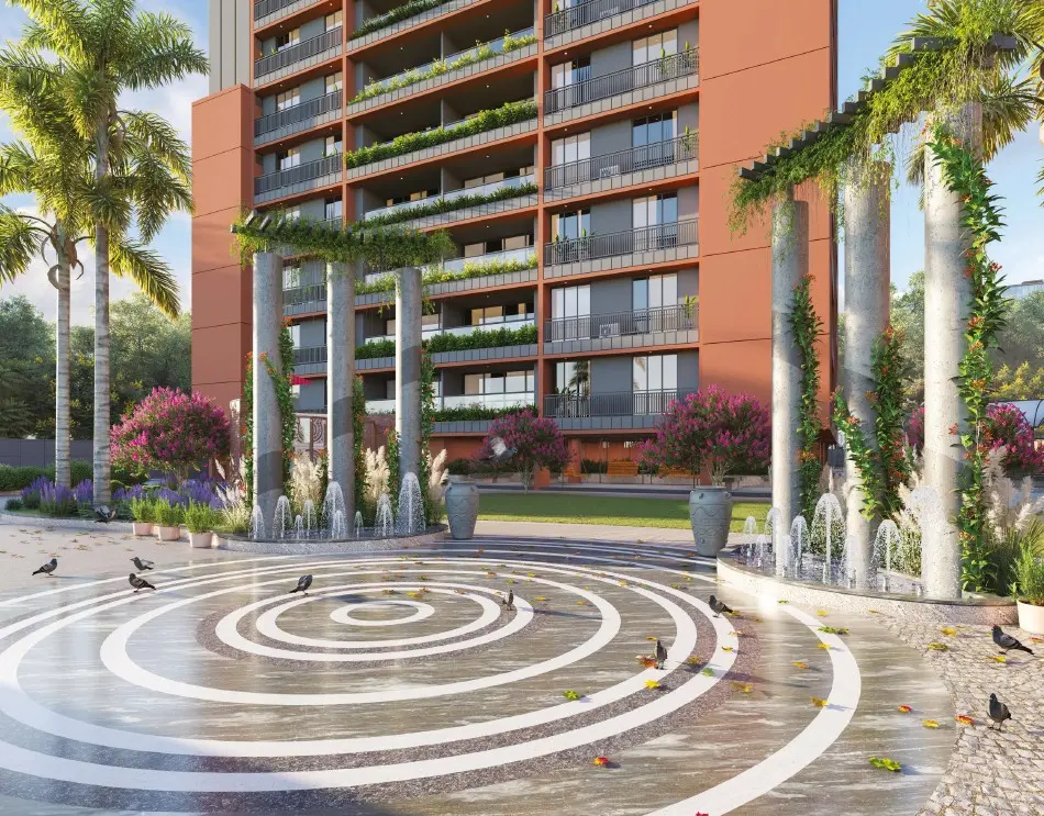 Fountain and seating