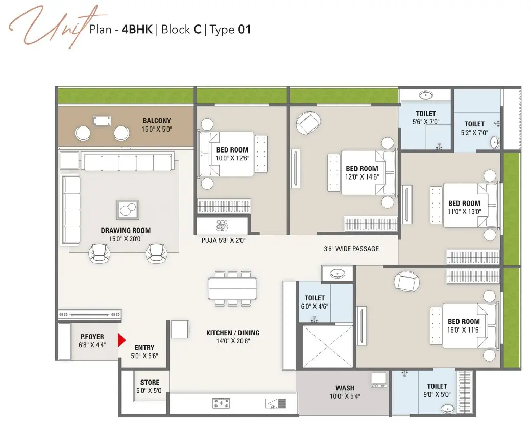 4 BHK Unit Plan