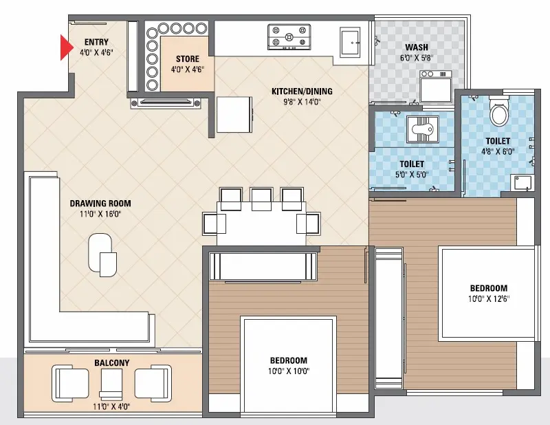 2 BHK Floor Plan
